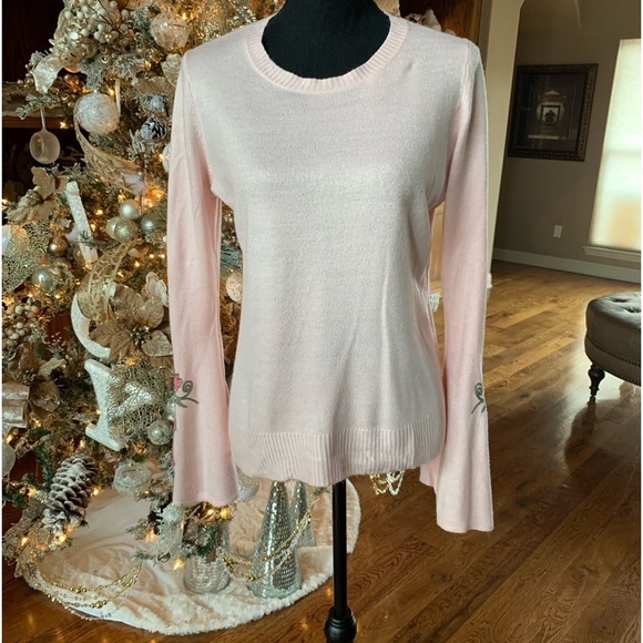 Faded Glory Light Pink Sweater Embroidery Floral - Picture 3 of 11